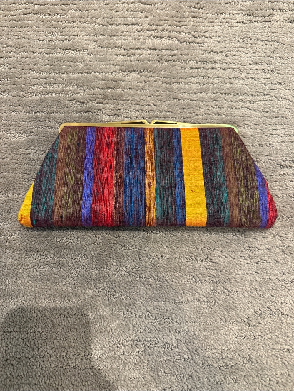 Vintage Neiman Marcus Hand Woven Silk Multicolor Striped Frame Clutch - Picture 7 of 9